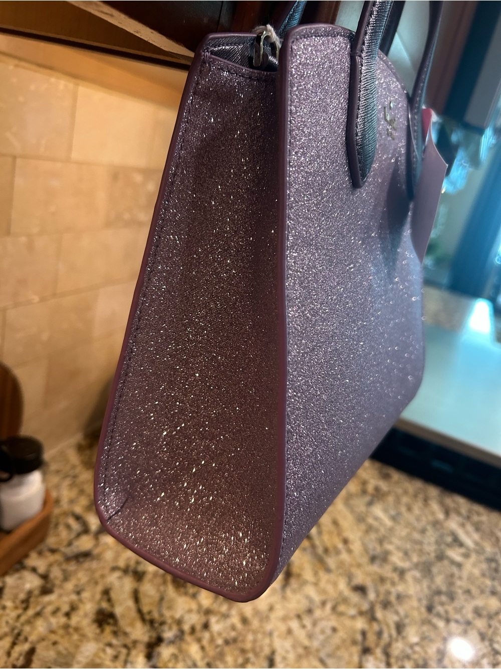 Kate Spade Tinsel Glitter Fabric Satchel Crossbody Handbag lilac - Picture 5 of 11